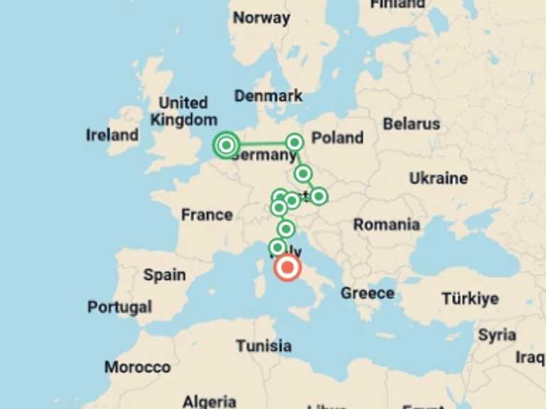 Map itinerary of Vienna Tour in October 2026 with 10 destination visits for the trip: Gotta-See Europe: Germany, Austria, Italy