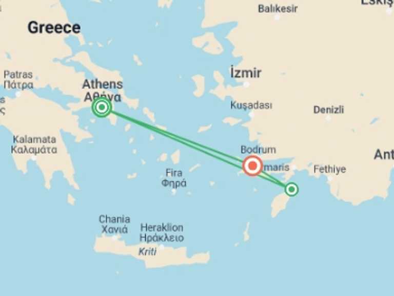 Map of Greece Natural landmarks sightseeing Tour with 3 destination visits for the trip: Discover The Greek Islands