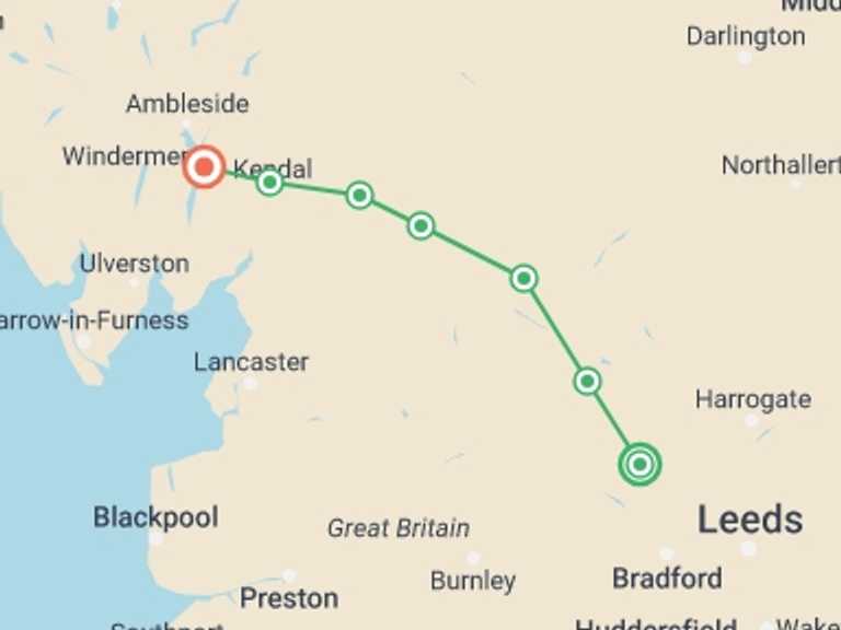 Map of England Tour with 7 destination visits for the trip: The Dales Way