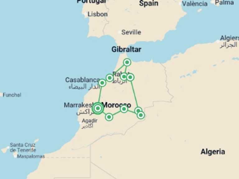 Map of 10-Day Africa Tour with 10 destination visits for the trip: Moroccan Adventure