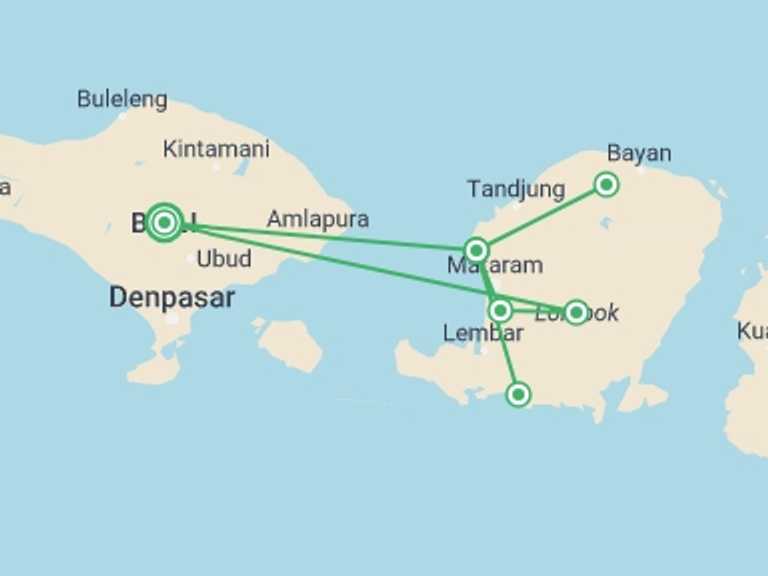 Map of Indonesia Tour with 4 destination visits for the trip: Explore Lombok, Private Tour