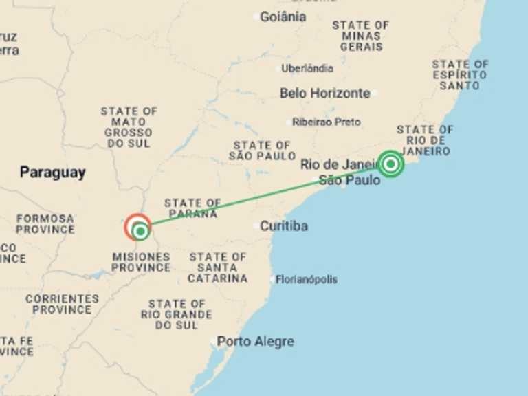 Map itinerary of Foz Do Iguacu Tour in October 2026 with 4 destination visits for the trip: Highlights of Rio & Iguazu (Superior) - 6 days