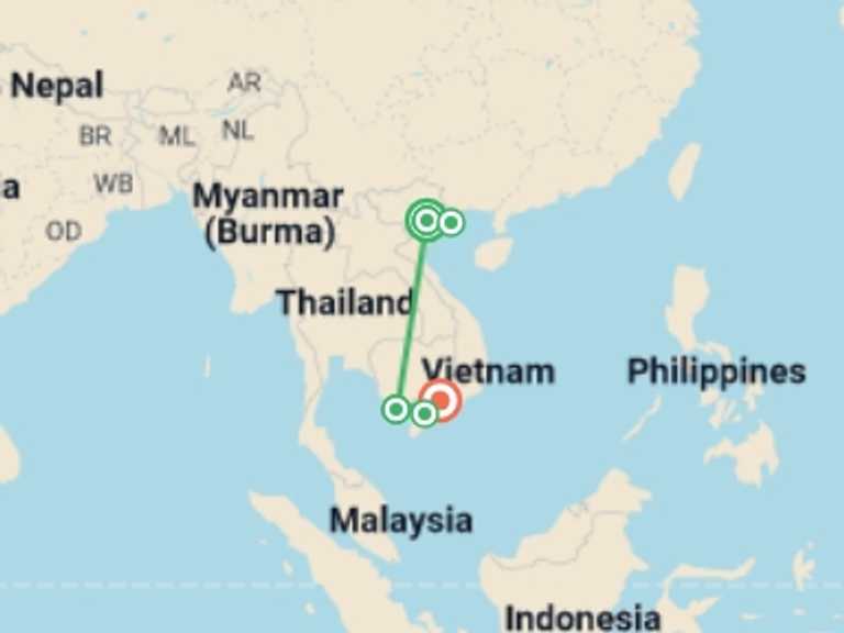 Map of a Shopping and Markets Tour with 10 destination visits for the trip: 14-day Vietnam Holiday & Breathtaking | Island relaxing 