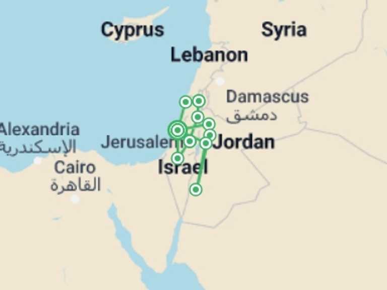 Map itinerary of Jordan Tour in Fall with 5 destination visits for the trip: 11 Days Highlights Of Israel And Jordan (multi Country)