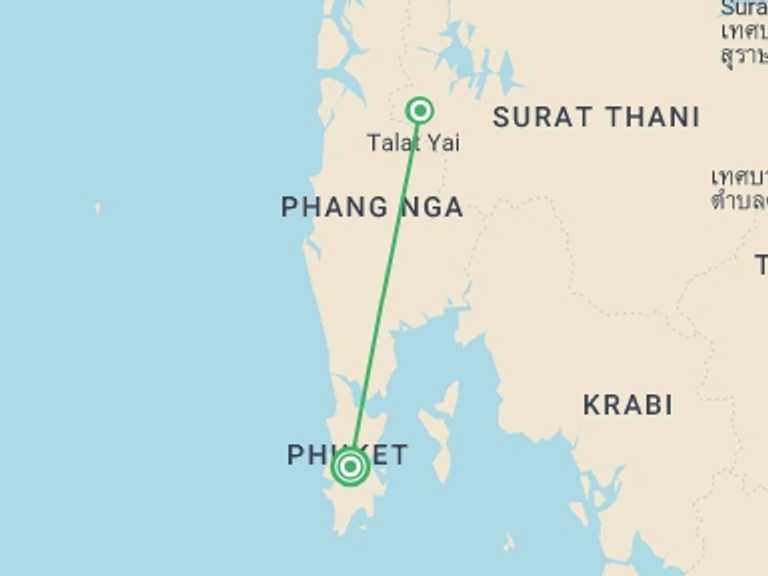 Map of Thailand Explorer Tour with 2 destination visits for the trip: Khao Sok National Park Adventure 3D/2N