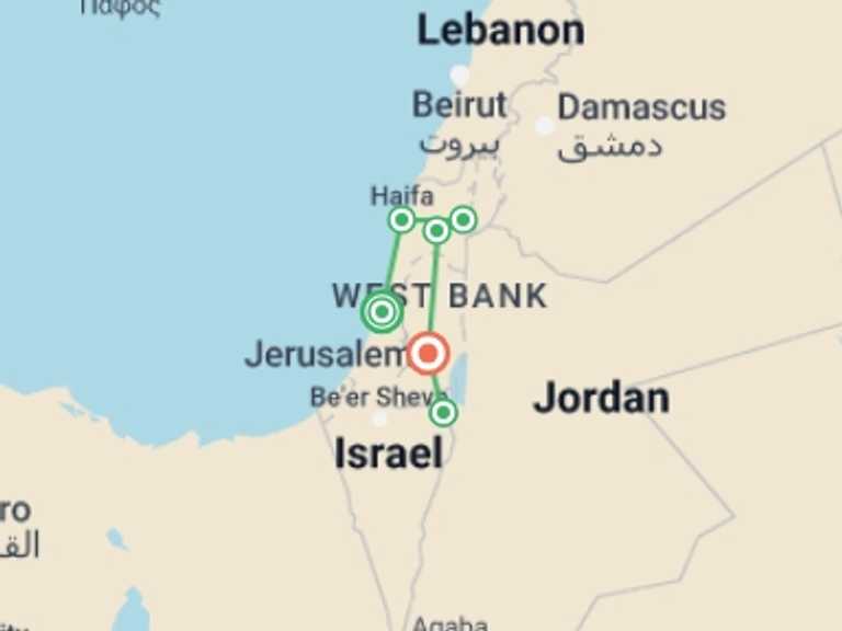 Map of a Art and architecture Tour with 6 destination visits for the trip: Biblical Israel