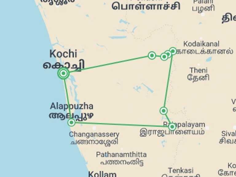 Map of India Tour with 8 destination visits for the trip: Walking in Kerala