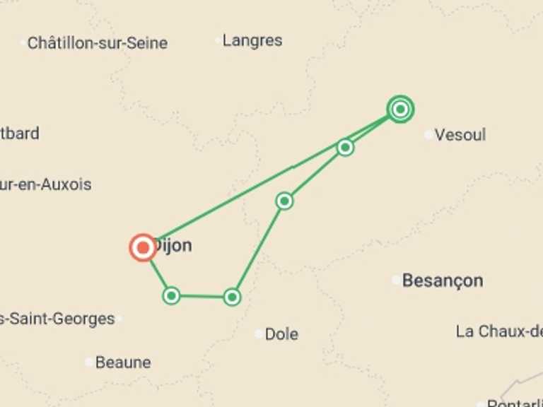 Map of 7-Day Europe Tour with 7 destination visits for the trip: The Petite Saône & The Burgundy Canal (port-to-port cruise)