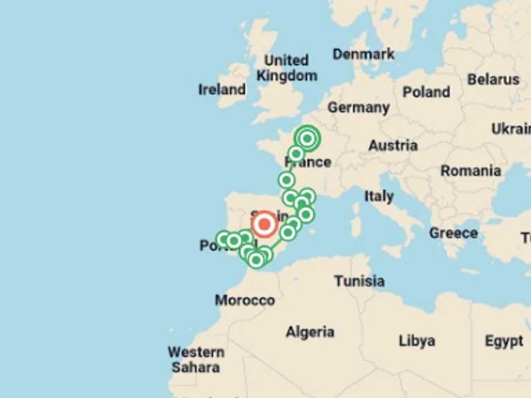 Map of 17-Day Madrid Tour with 10 destination visits for the trip: Three Countries