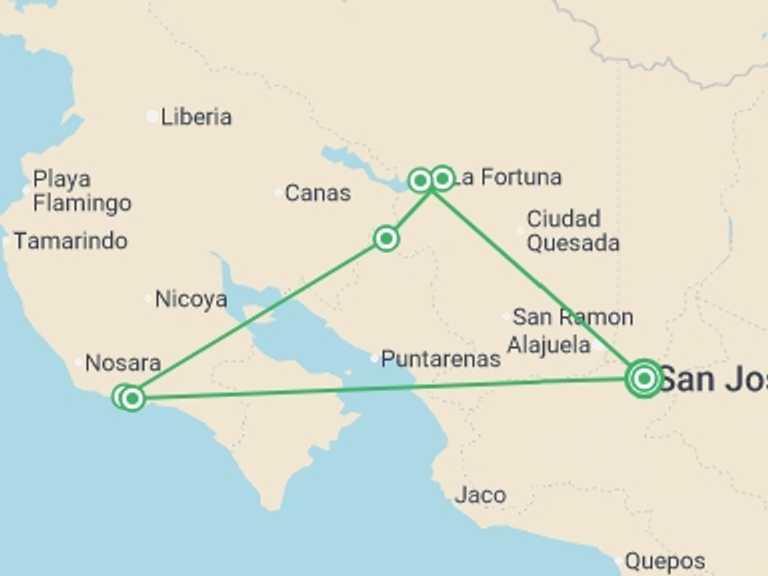 Map of Monteverde Cloud Forest Biological Preserve Trekking and Hiking Tour with 4 destination visits for the trip: Costa Rica Family Escape