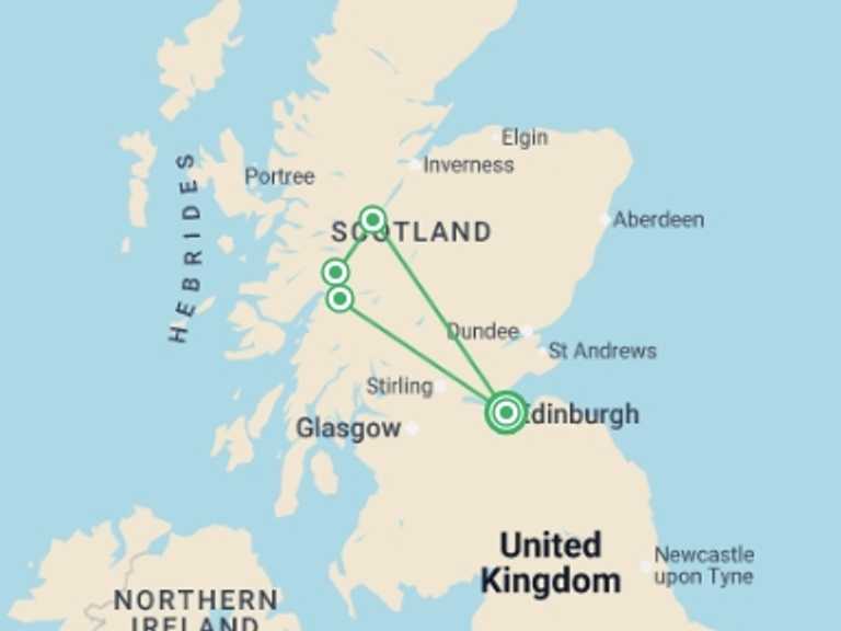 Map itinerary of Europe Tour in October 2026 with 2 destination visits for the trip: Jacobite Steam Train Express - 2 days