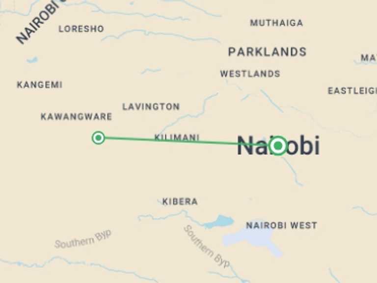 Map of Nairobi Wildlife Tour with 3 destination visits for the trip: 2 Days Amboseli Safari