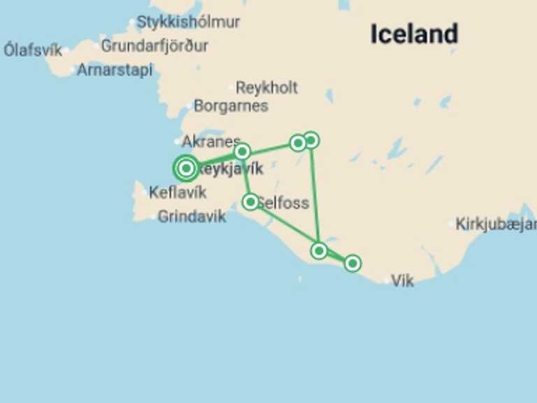 Map of Europe Tour with 5 destination visits for the trip: Iceland Northern Lights Adventure