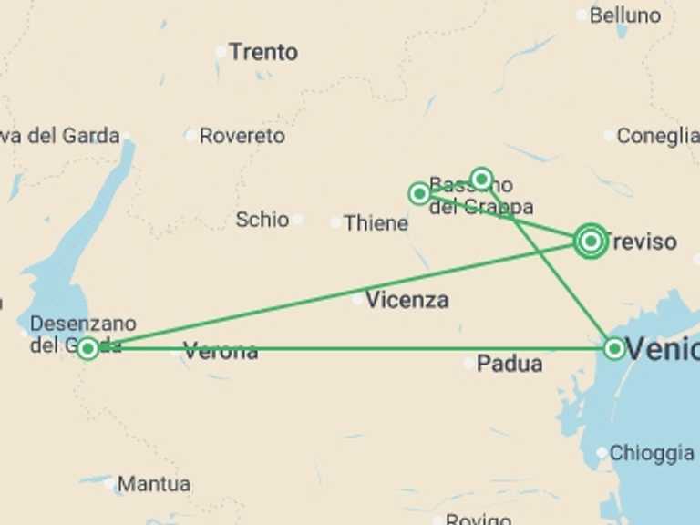 Map of a Classes and workshops Tour with 1 destination visits for the trip: Spotlight on Northern Italy featuring Venice, Verona & the Dolomites