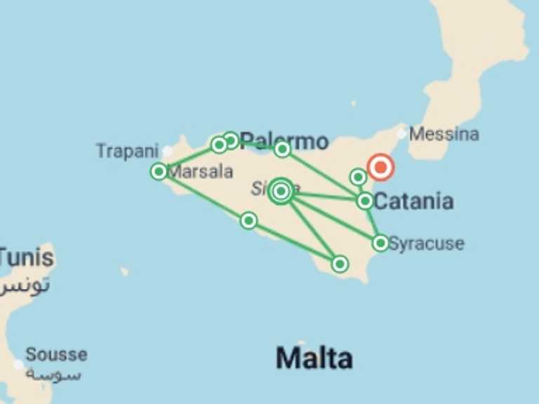 Map itinerary of Palermo Tour in Spring with 7 destination visits for the trip: Best of Sicily