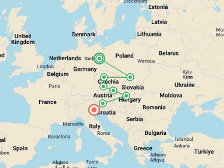 Map of Krakow City sightseeing Tour with 8 destination visits for the trip: Real Central Europe