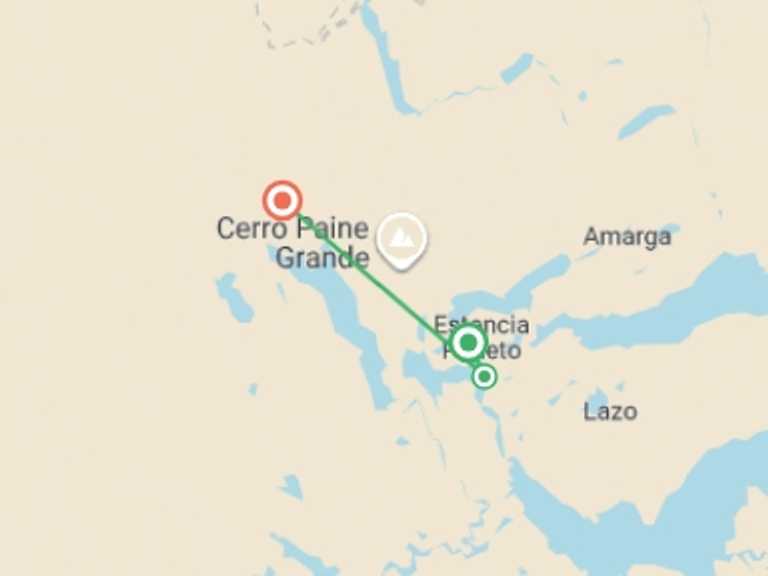 Map of a Adventure Tour with 4 destination visits for the trip: Torres del Paine Day Tour