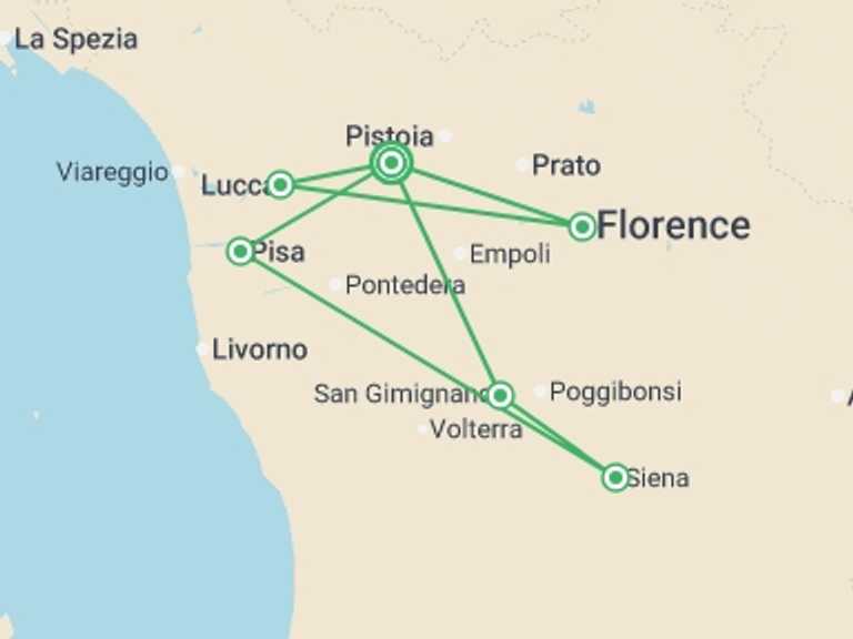 Map of Europe Art and architecture Tour with 6 destination visits for the trip: Spotlight on Tuscany 