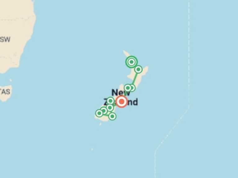 Map of Oceania Tour with 10 destination visits for the trip: New Zealand Vista