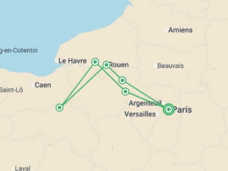 Map of Europe Tour with 6 destination visits for the trip: The Seine Valley (port-to-port cruise)