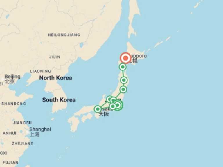 Map of Sapporo City sightseeing Tour with 9 destination visits for the trip: Discover Japan End Sapporo
