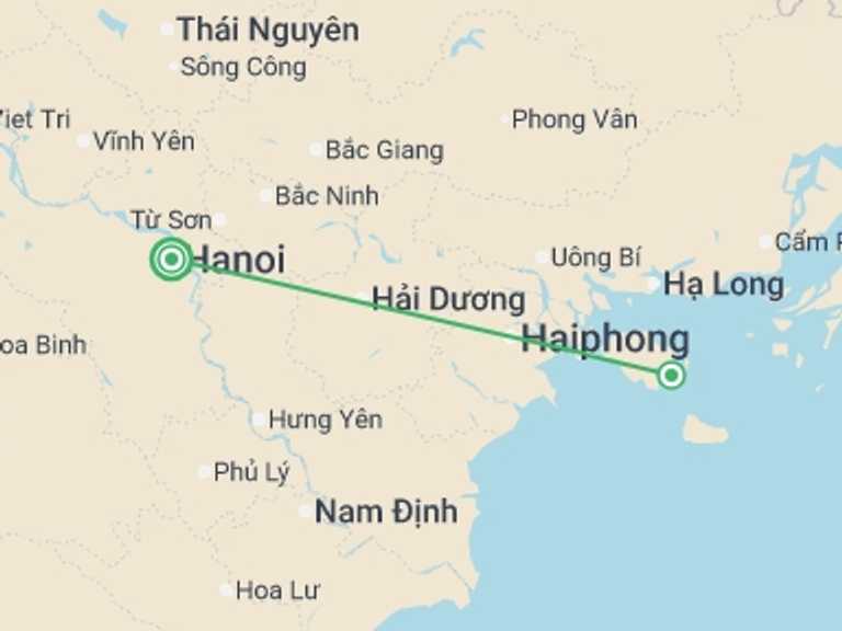 Map of Hanoi Kayaking and canoeing Tour with 3 destination visits for the trip: Halong Bay Cruise 2D/1N
