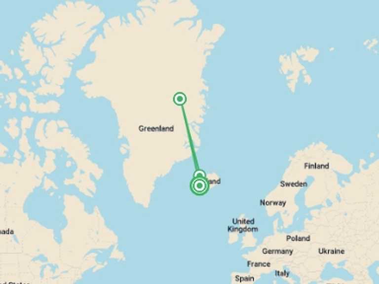 Map of Reykjavik Polar expeditions and cruise Tour with 3 destination visits for the trip: Under the Northern Lights: Exploring Iceland & East Greenland