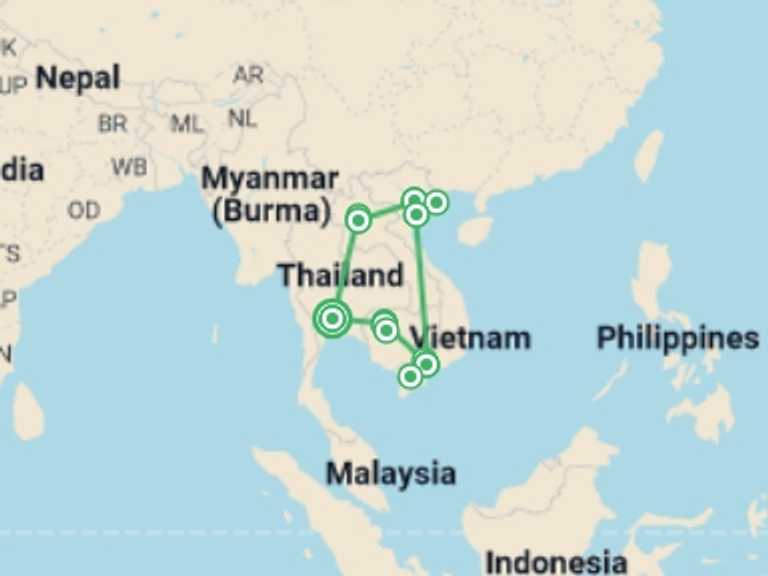 Map of Hanoi Local boat rides Tour with 8 destination visits for the trip: Essential Indochina 16 Days (Start & End in Bangkok)