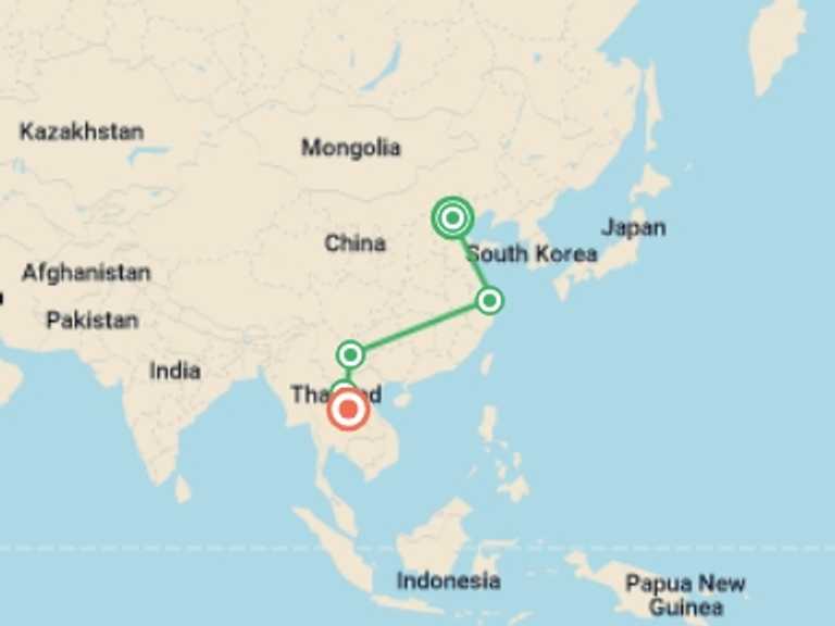 Map of Asia Tour with 6 destination visits for the trip: The Best of China and the Trails of Laos