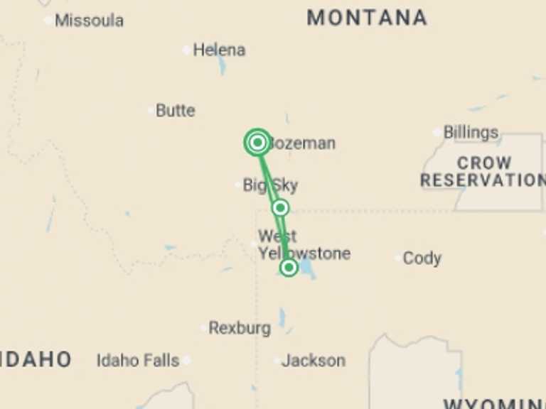 Map of a Explorer Tour with 3 destination visits for the trip: Yellowstone in Winter - 6 days 
