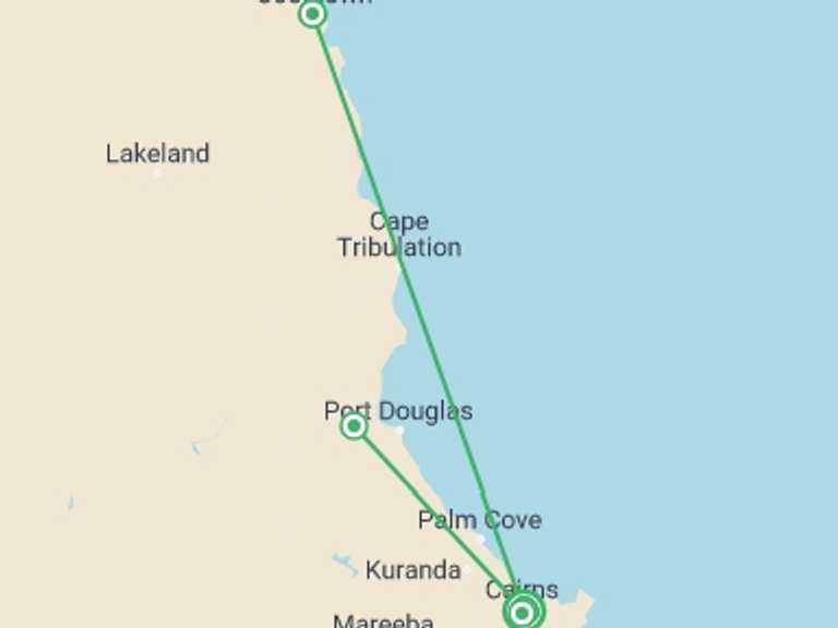 Map of Oceania Tour with 2 destination visits for the trip: Daintree & Cape Tribulation Adventure