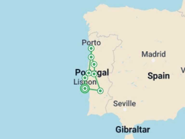 Map of Porto Explorer Tour with 4 destination visits for the trip: Essence of Portugal: An 8-Day Small Group Journey