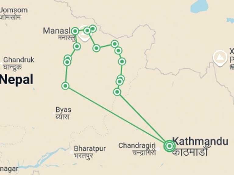 Map of Kathmandu Walking Tour with 14 destination visits for the trip: Manaslu Circuit Trek