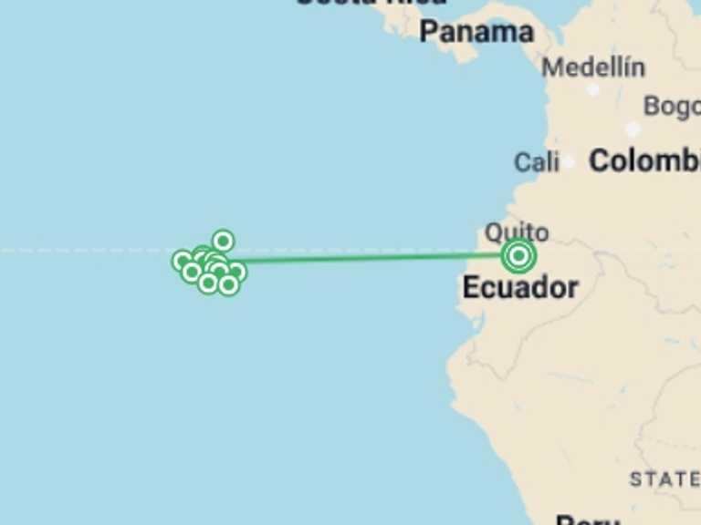 Map itinerary of Quito Tour in January 2027 with 12 destination visits for the trip: Complete Galápagos - Eden