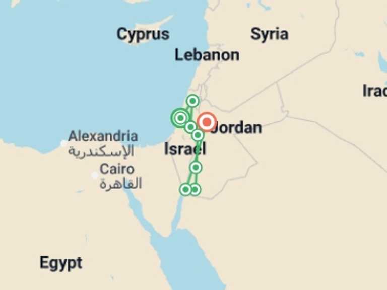 Map of Asia Tour with 8 destination visits for the trip: Israel and Jordan