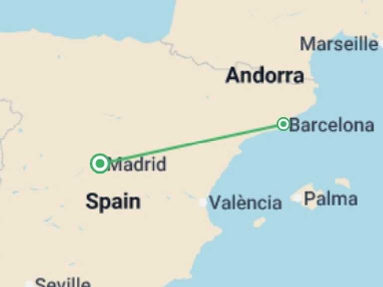 Map of Europe Tour with 2 destination visits for the trip: Solar Eclipse in Spain