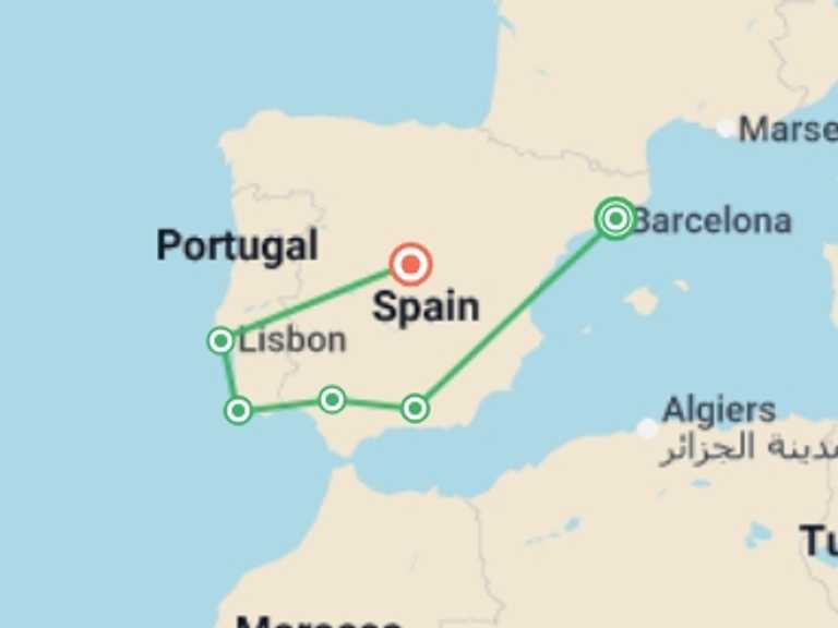 Map of Lisbon Tour with 6 destination visits for the trip: Spain & Portugal: Flamenco & Tapas