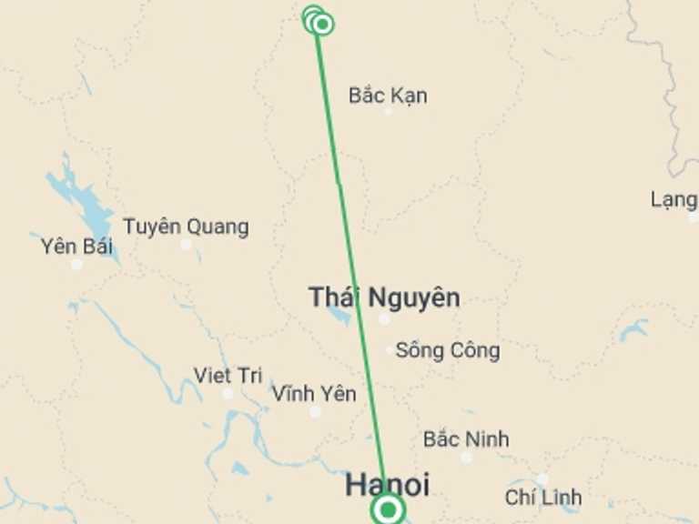 Map of Hanoi Tour with 3 destination visits for the trip: 2-day Trekking And Motorbike In Ba Be National Park