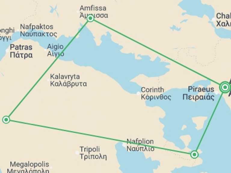 Map itinerary of Greece Tour in July 2027 with 4 destination visits for the trip: Greece Family Holiday