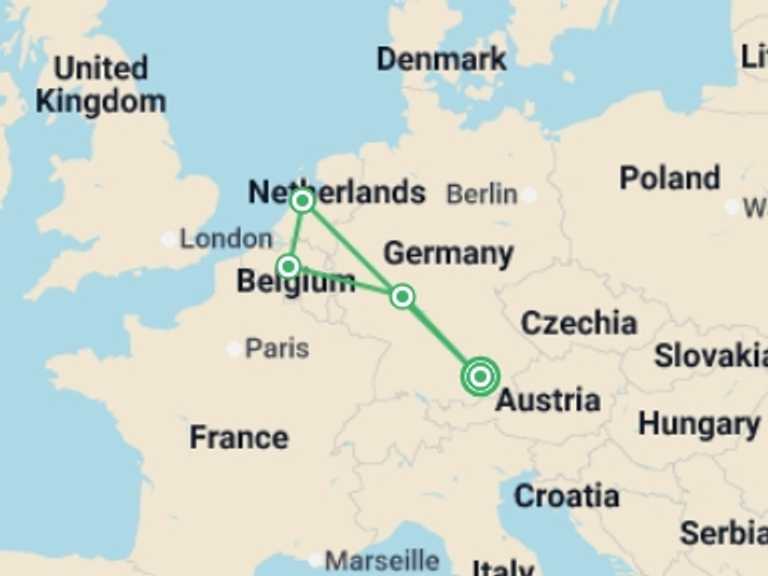 Map of Europe Tour with 5 destination visits for the trip: Oktoberfest