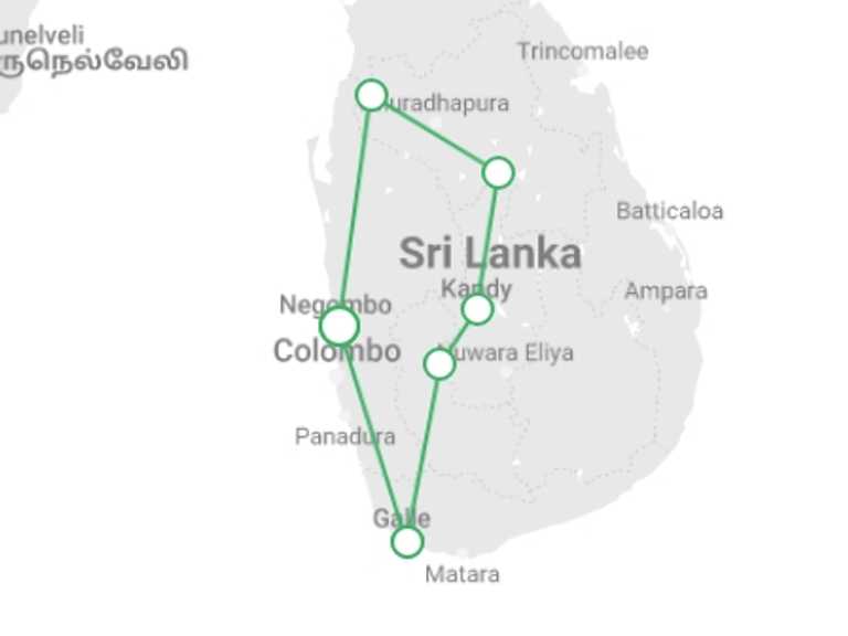 Map of Ella Cultural, religious and historic sites Tour with 6 destination visits for the trip: Family Highlights of Sri Lanka