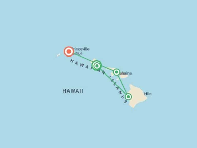 Map of USA Tour with 6 destination visits for the trip: Hawaii Four Island Adventure