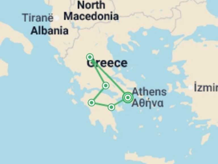 Map of Athens Cultural, religious and historic sites Tour with 5 destination visits for the trip: Best of Greece