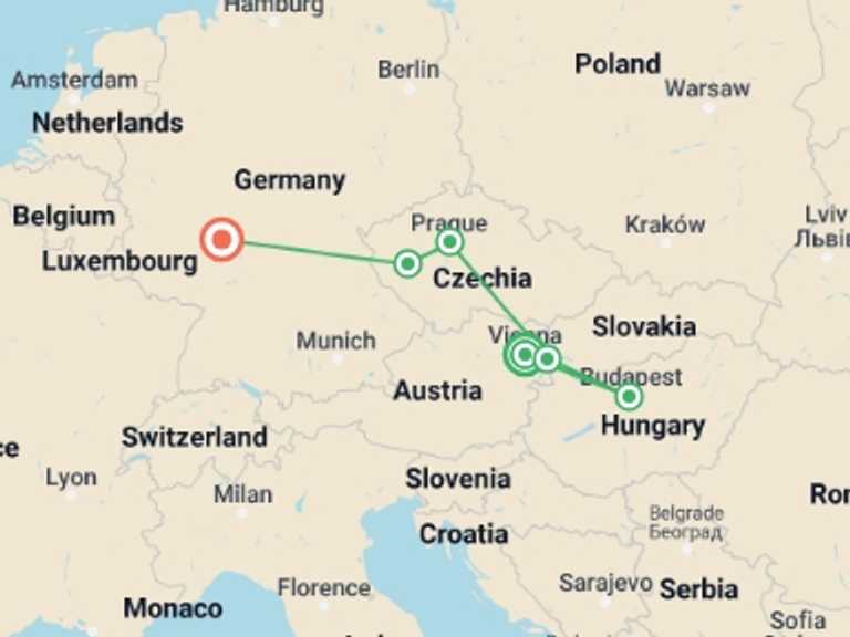 Map itinerary of Vienna Tour in March 2026 with 6 destination visits for the trip: A Piece of Europe