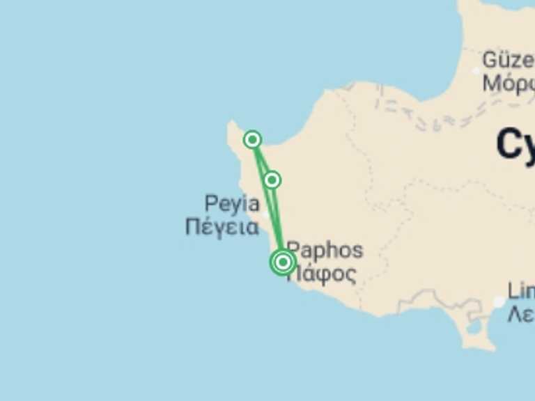 Map of Mediterranean Explorer Tour with 3 destination visits for the trip: Cyprus Winter Walking