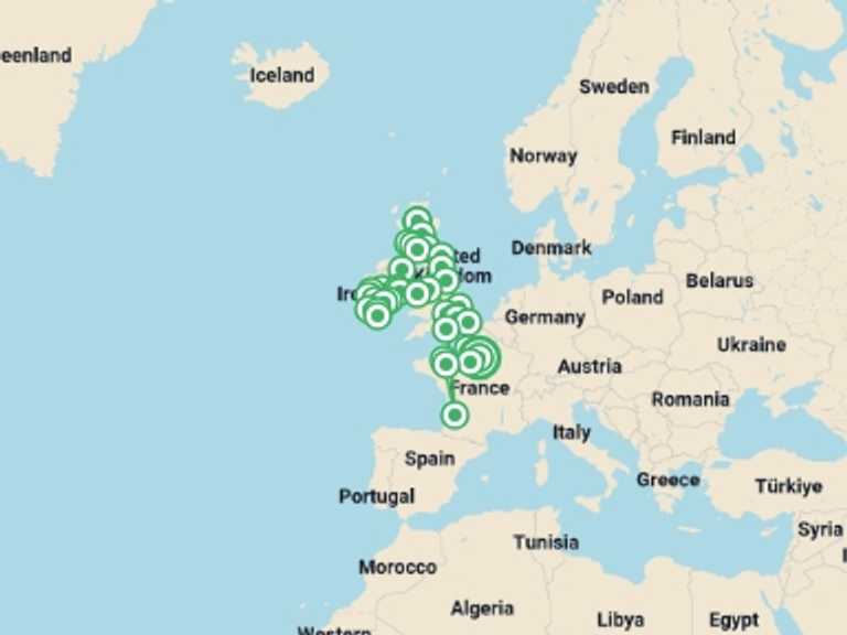 Map itinerary of Glasgow Tour in August 2026 with 13 destination visits for the trip: British Isles with Brittany