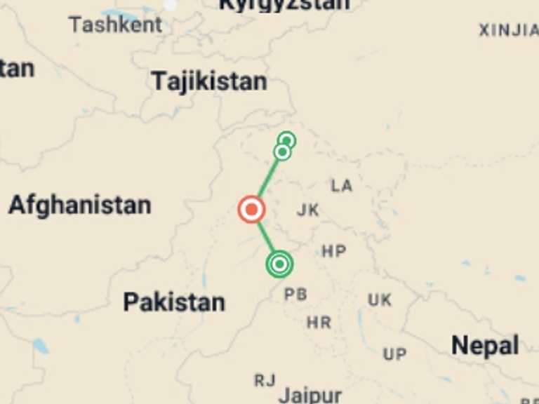 Map of a Explorer Tour with 4 destination visits for the trip: Best of Pakistan: Lahore, Islamabad & Passu Glacier