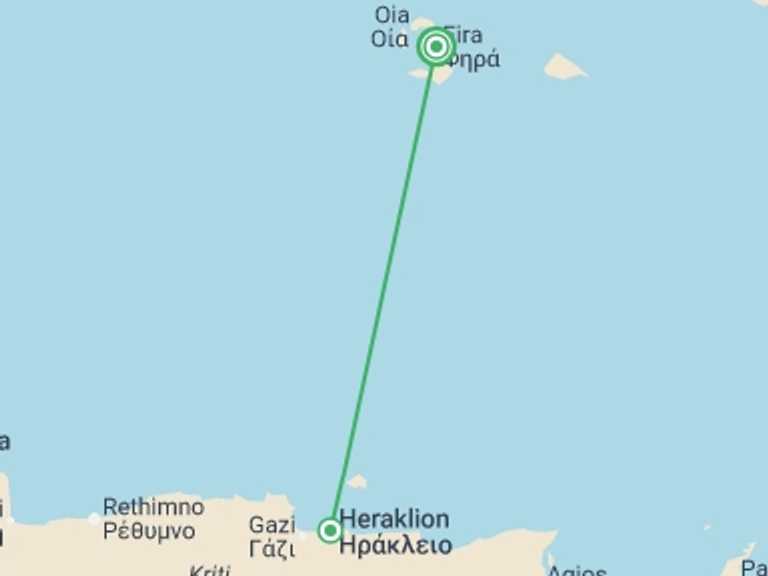 Map of Europe Tour with 2 destination visits for the trip: 2-day Escape To Santorini From Heraklion