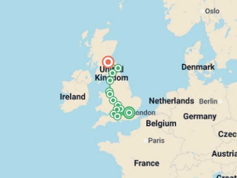 Map of Europe Tour with 6 destination visits for the trip: England & Scotland Grand Heritage Journey