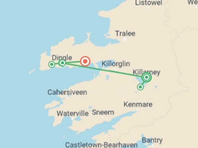 Map of Ireland Tour with 3 destination visits for the trip: Walking and Cycling the Wild Atlantic Way